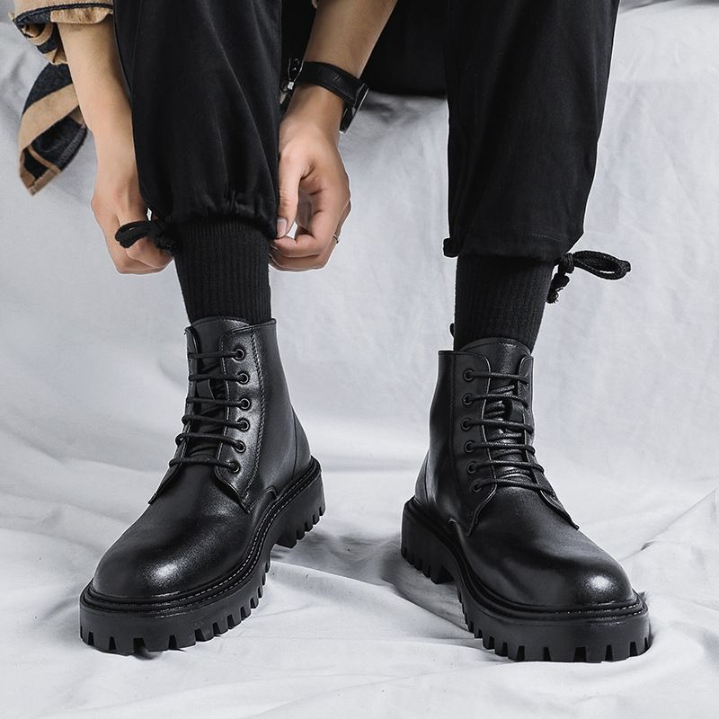 Men'S Shoes With Height Increase - Men High Top Leather Boots Fashion