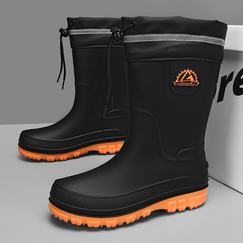 Men'S Shoes Water Resistant - Men's Mid-Calf Drawstring Work Rain Boots,