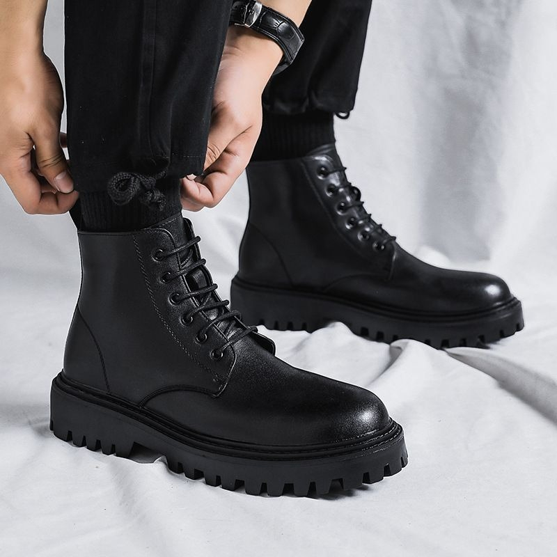 Men High Top Leather Boots Fas - Men'S Shoes With Height Increase review and price