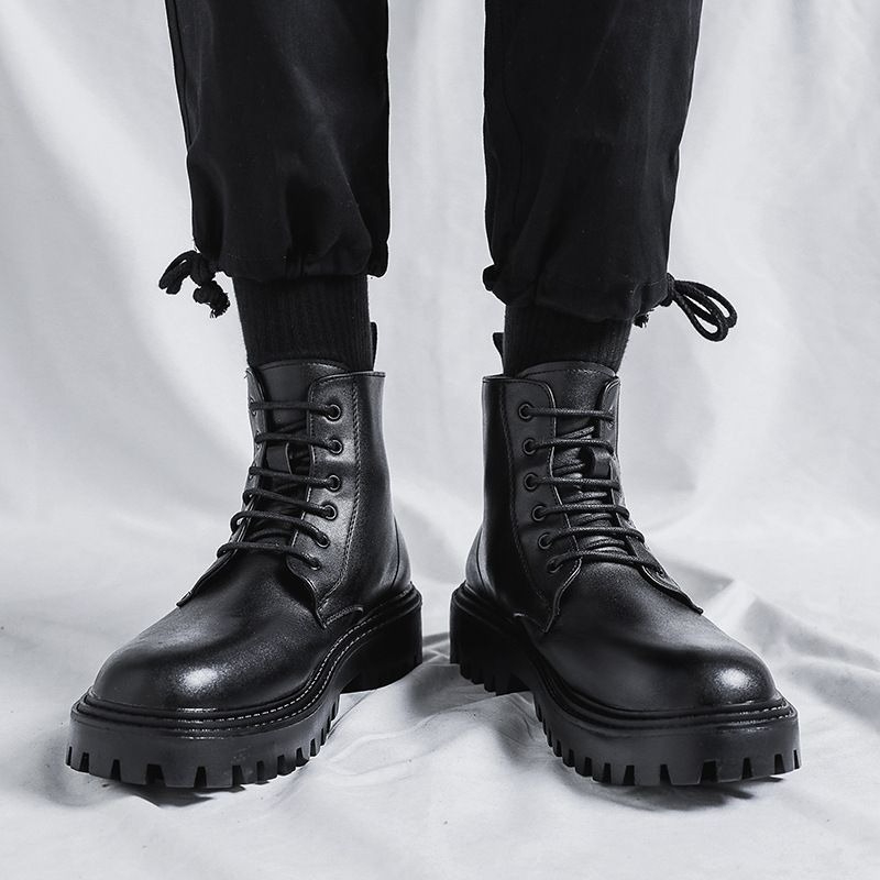 Men High Top Leather Boots Fas - Men'S Shoes With Height Increase review and price