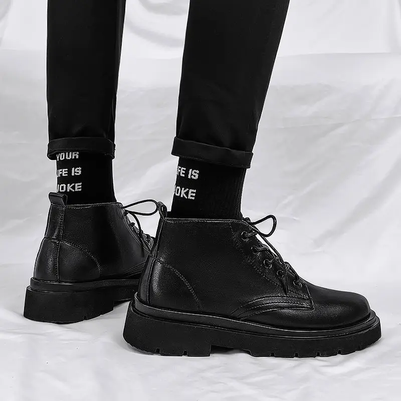 Leather Black Men High Top Lac - Men'S Shoes With Height Increase review and price