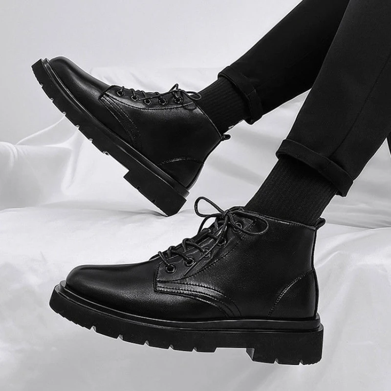 Leather Black Men High Top Lac - Men'S Shoes With Height Increase review and price