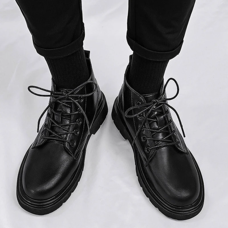 Leather Black Men High Top Lac - Men'S Shoes With Height Increase review and price